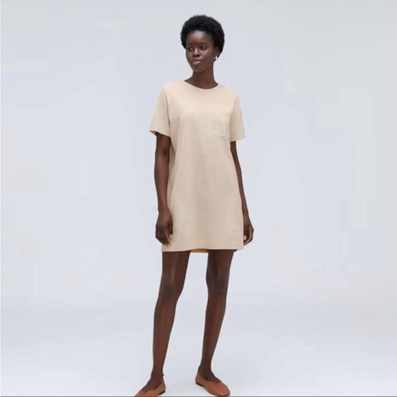 EVERLANE The Organic Cotton Weekend Tee Dress Yellow Mini Pocket Short Sleeve - Picture 3 of 8